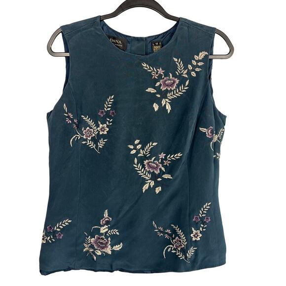 Dana Bachman 100% Silk Embroidered Tank Size 12 - Picture 2 of 8